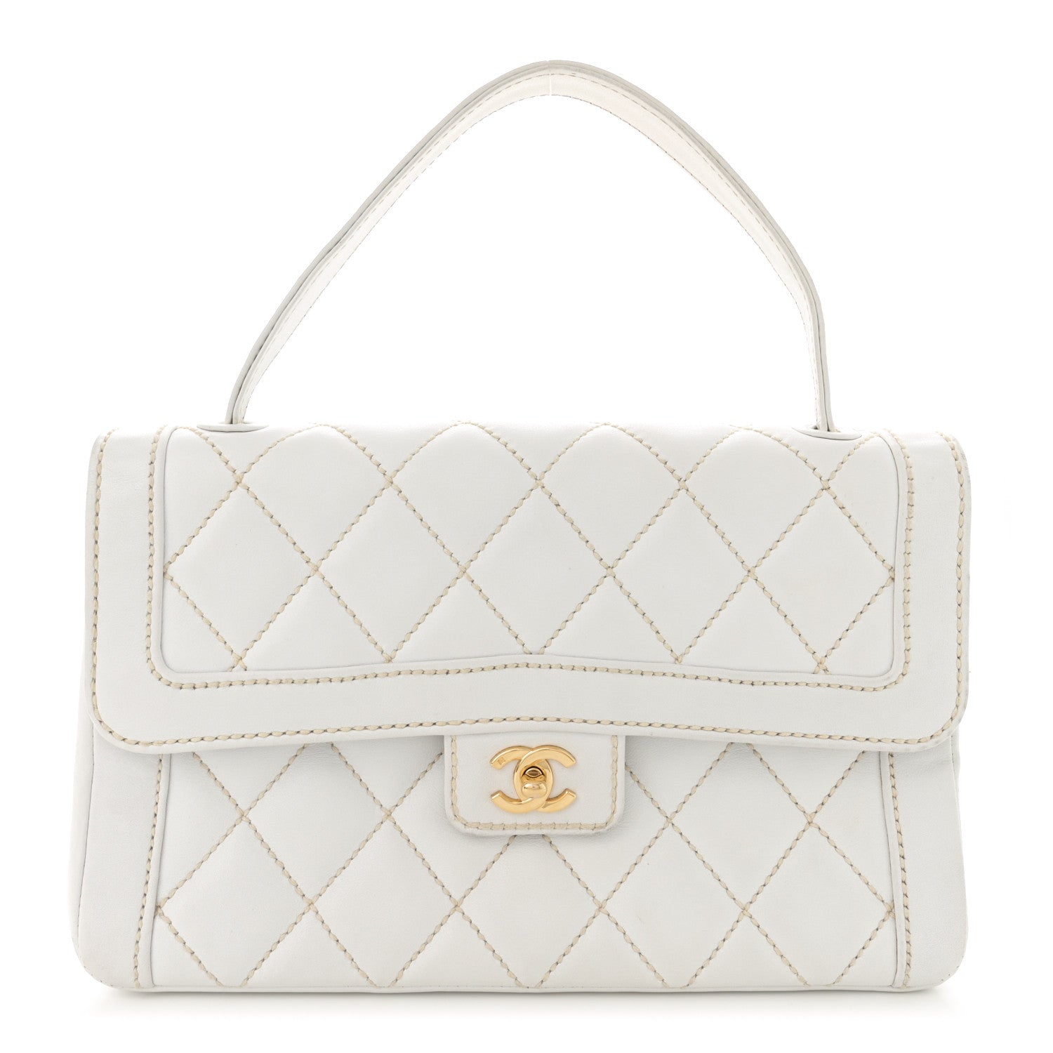 Calfskin Quilted Wild Stitch Large Flap White