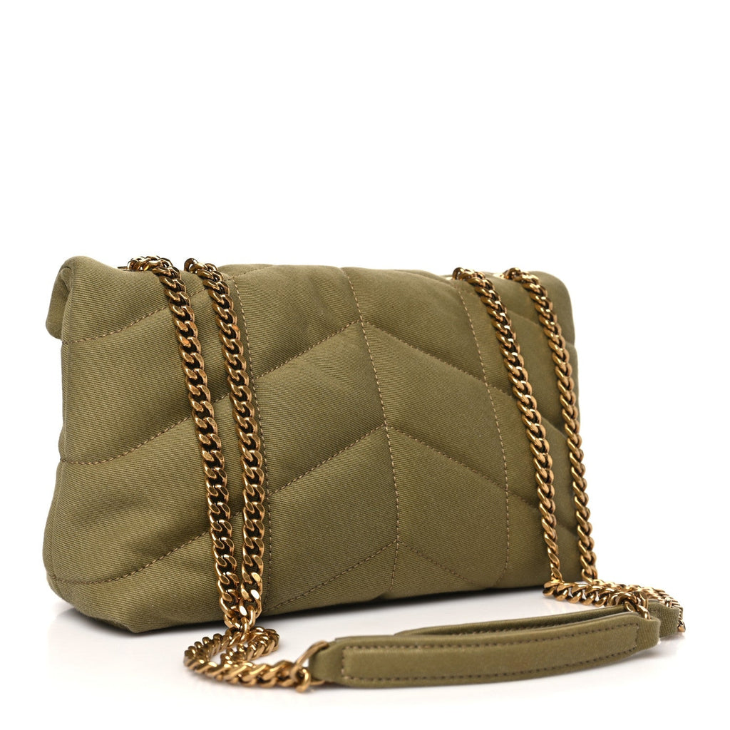 Canvas Quilted Toy Loulou Puffer Monogram Chain Satchel Fir Green