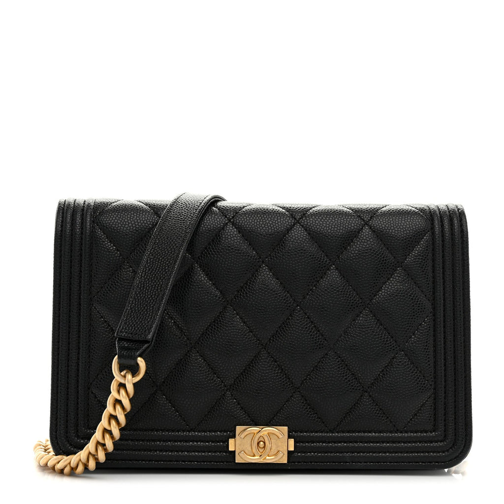 Caviar Quilted Boy Wallet On Chain WOC Black