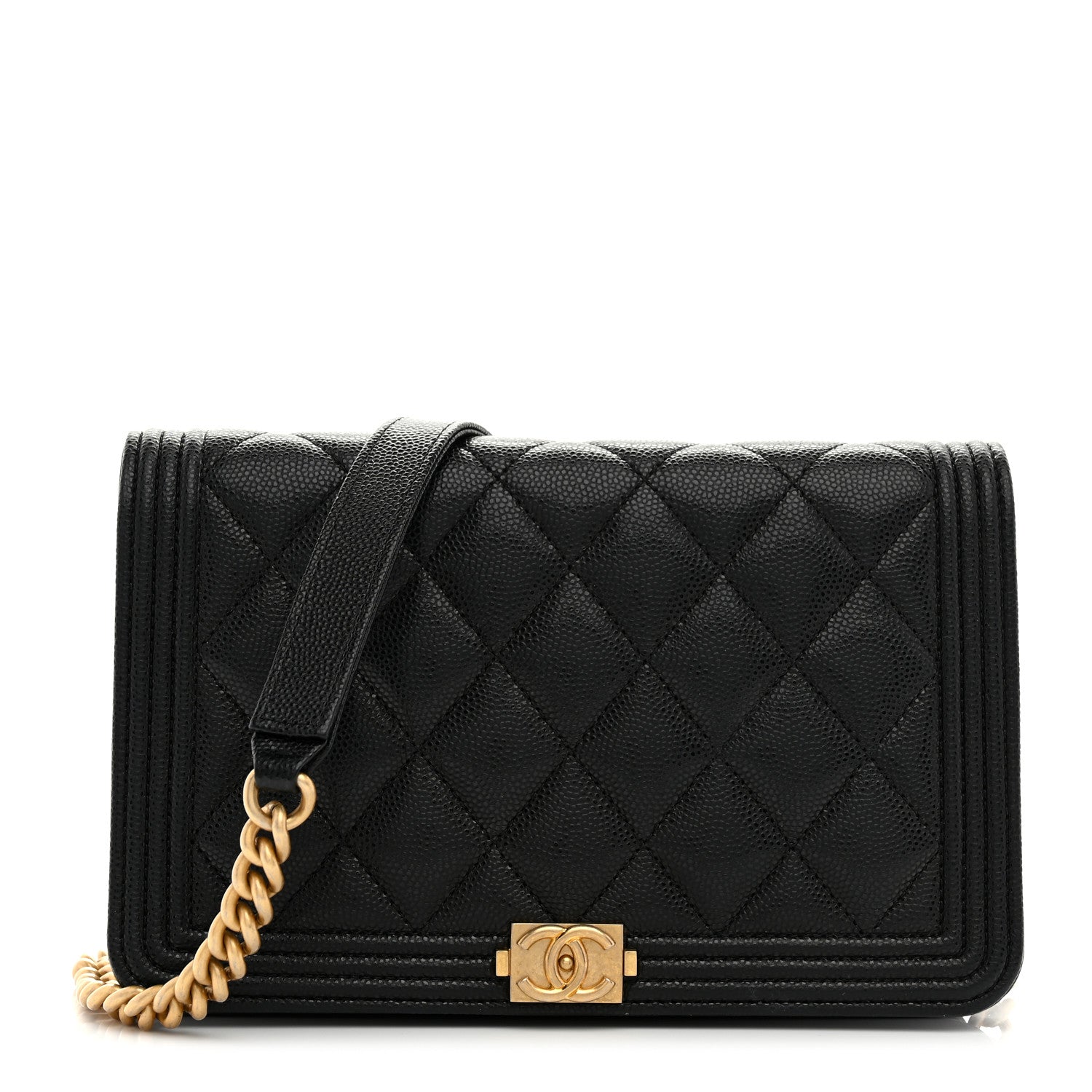 Caviar Quilted Boy Wallet On Chain WOC Black
