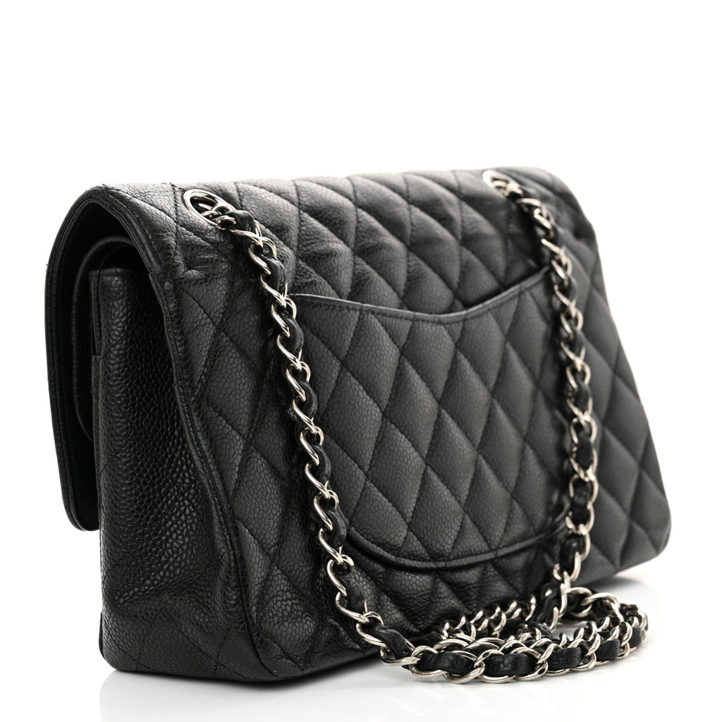 Caviar Quilted Medium Double Flap Black