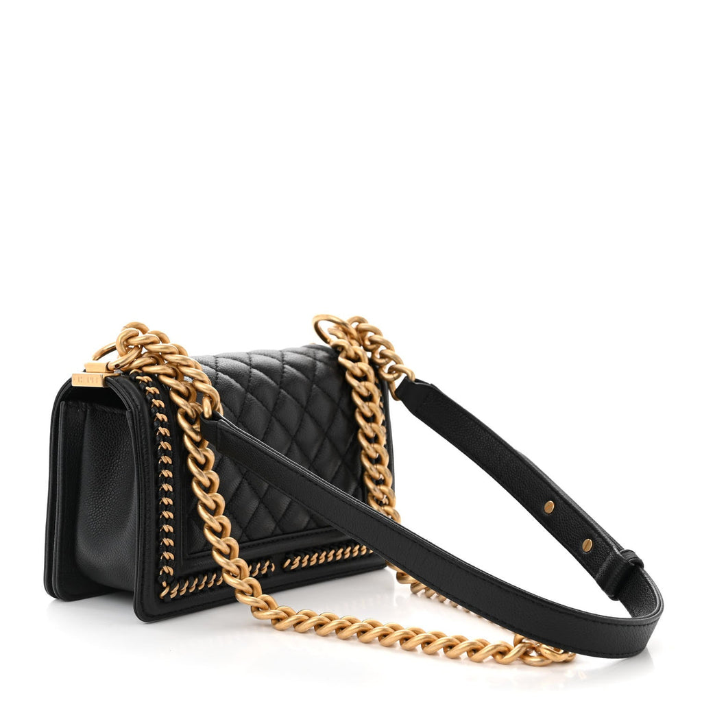 Caviar Quilted Small Chain Around Boy Flap Black