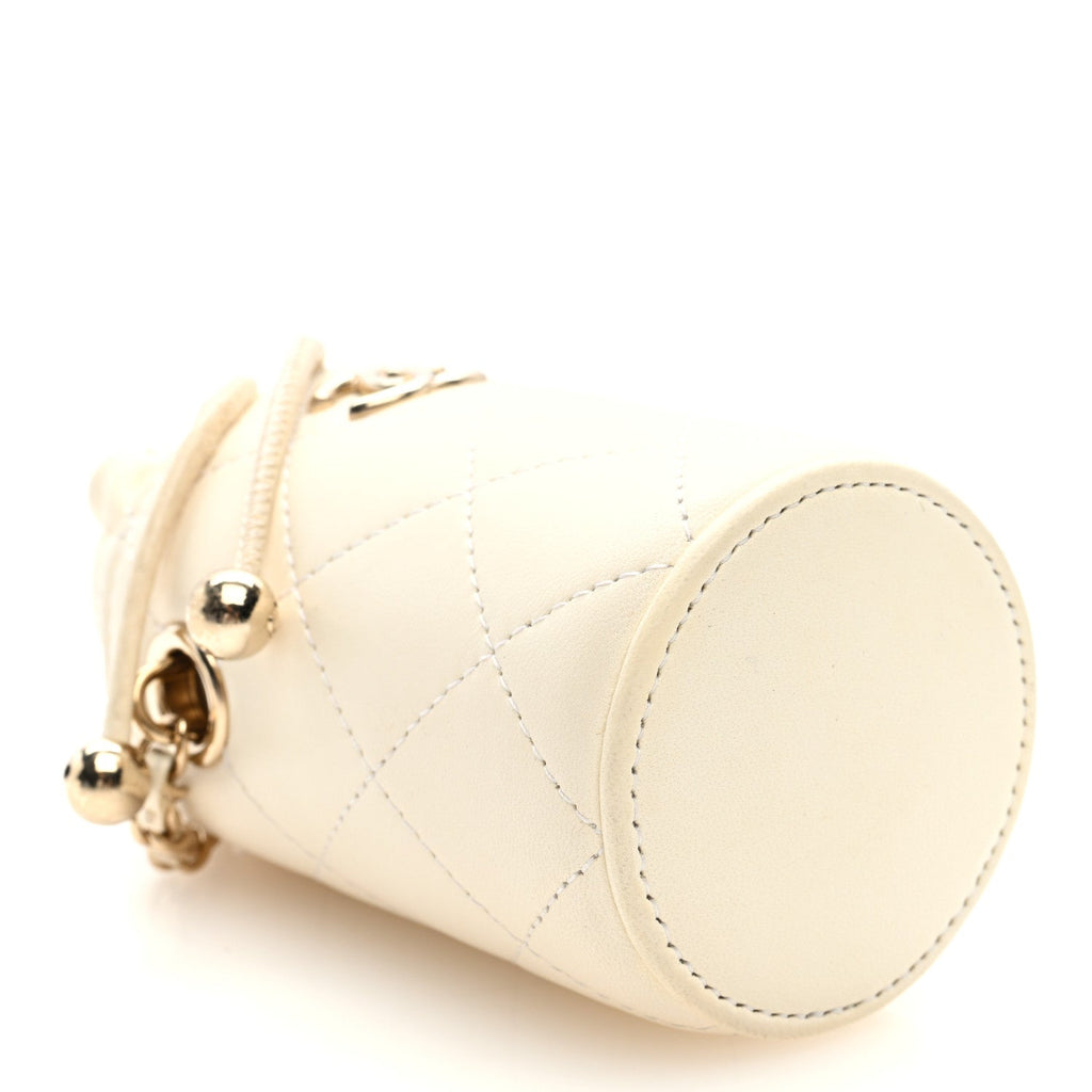 Lambskin Quilted Mini Bucket Bag With Chain White
