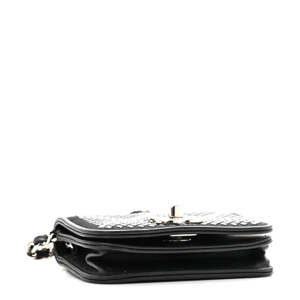Lambskin Crystal Quilted Mini Chain Belt Bag Black