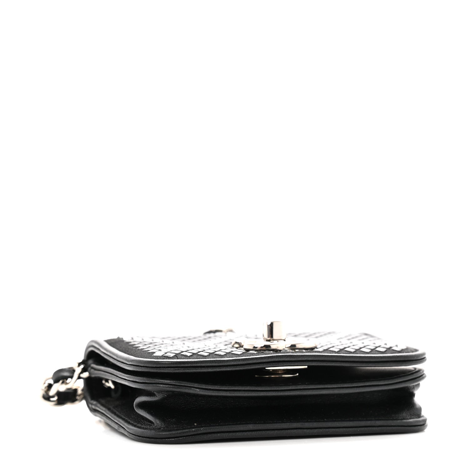 Lambskin Crystal Quilted Mini Chain Belt Bag Black