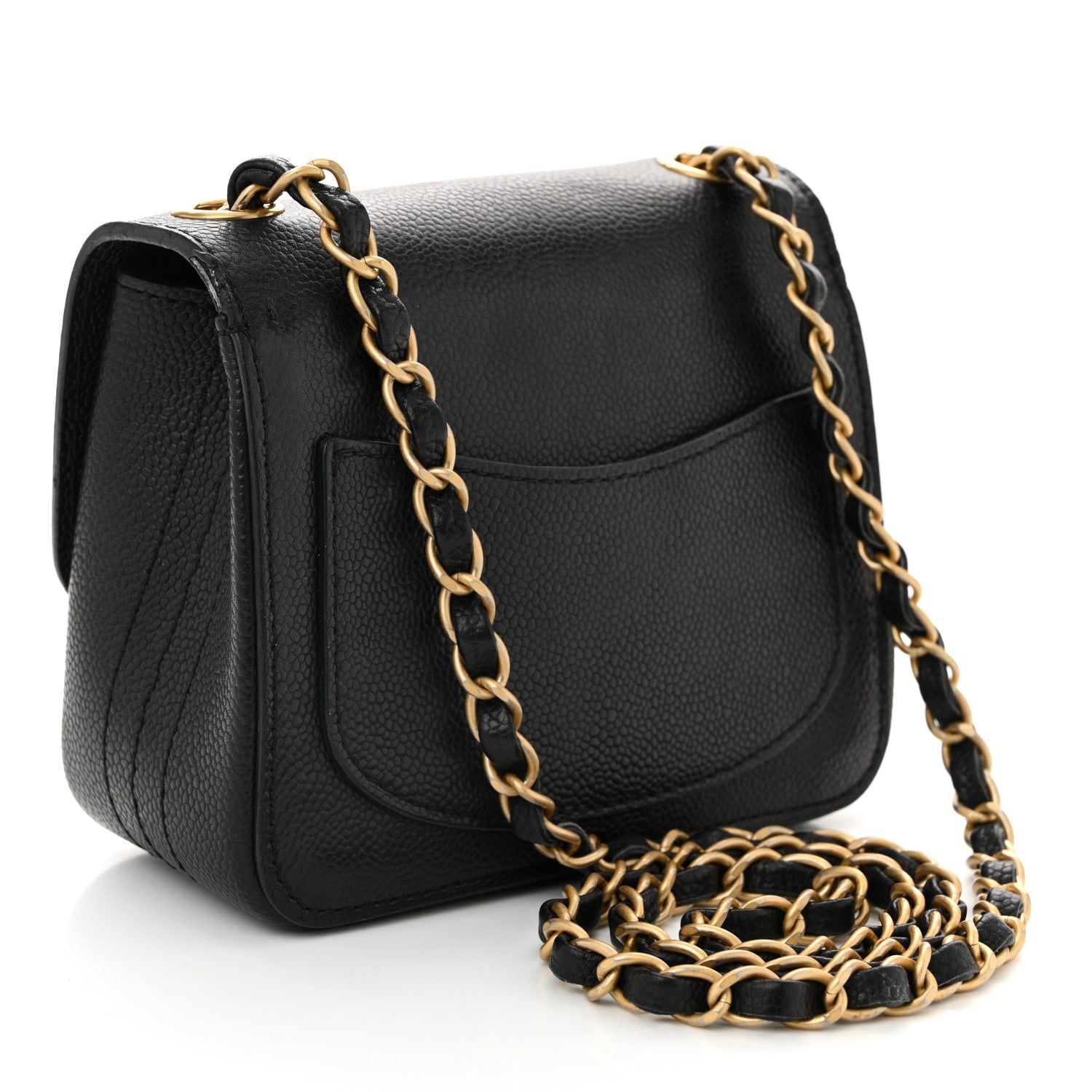 Grained Calfskin Mini Square Classic Pure Flap Black
