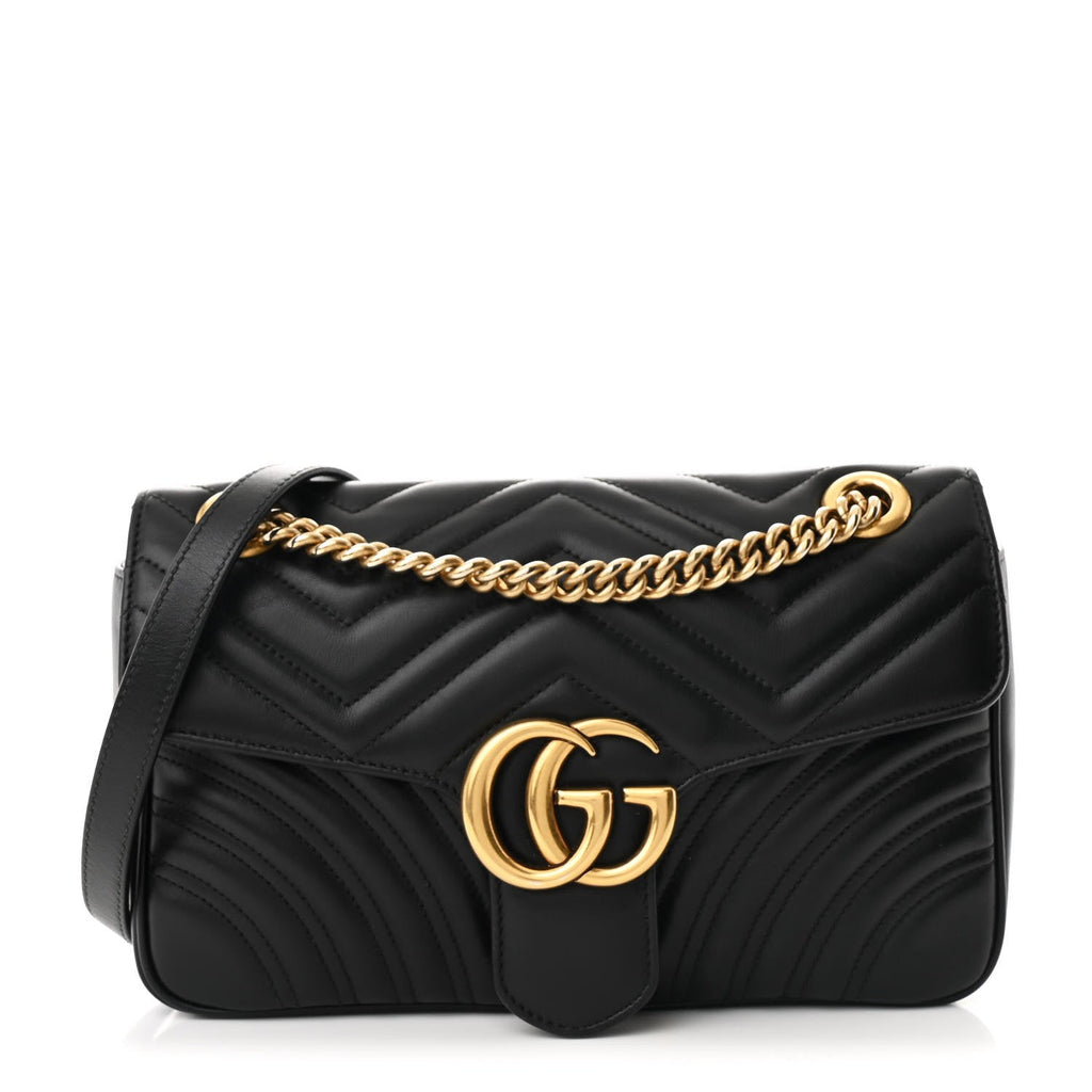 Calfskin Matelasse Small GG Marmont Shoulder Bag Black