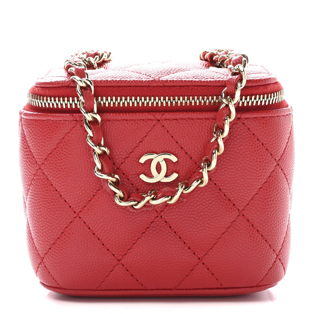 Caviar Quilted Mini Vanity Case With Chain Red