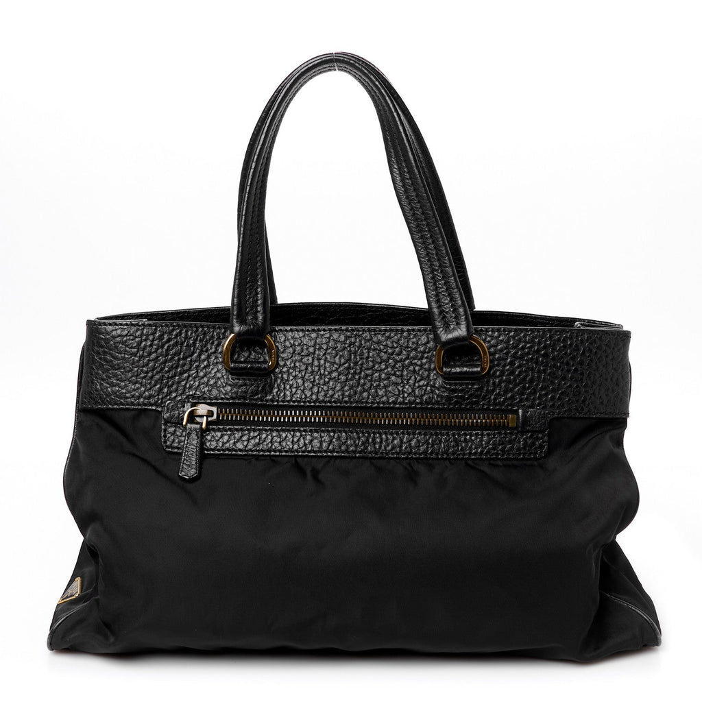 Calfskin Tessuto Nylon Satchel Black