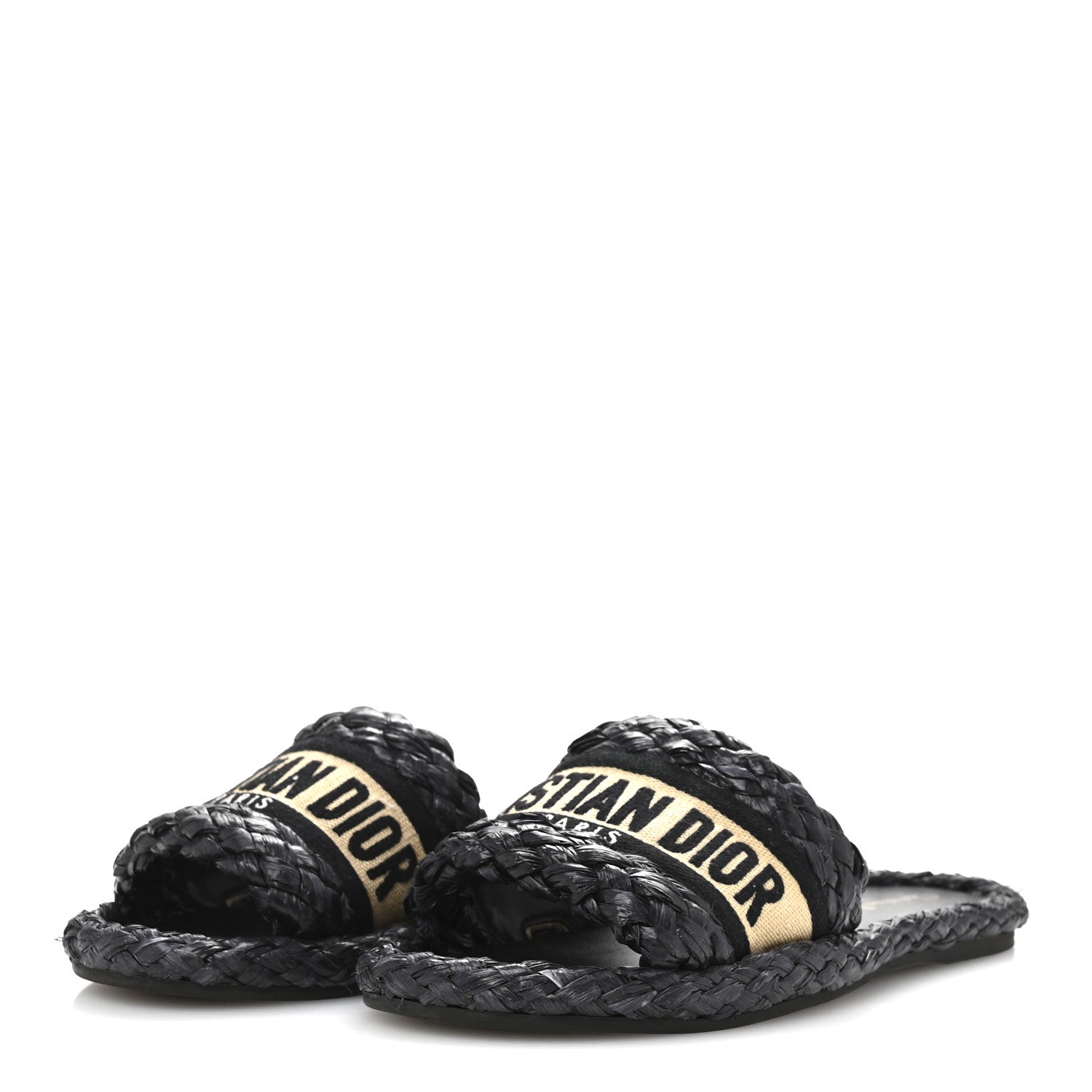 Raffia Embroidered Dway Mules Slide Sandals 37 Black