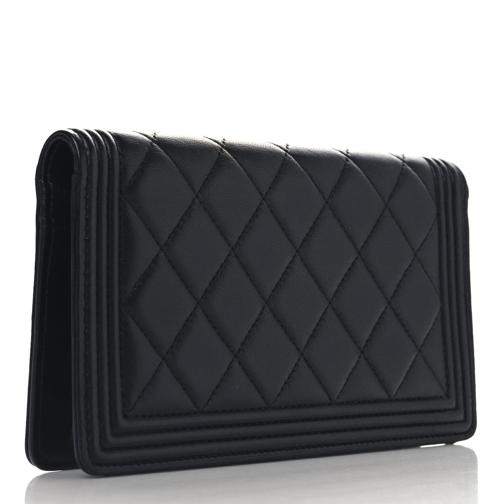 Lambskin Quilted Boy Yen Wallet Black