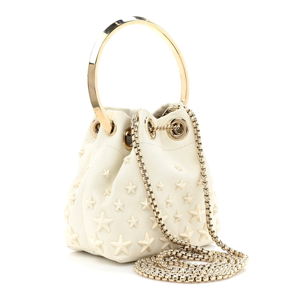 Goatskin Micro Star Studded Bon Bon Bucket Bag White