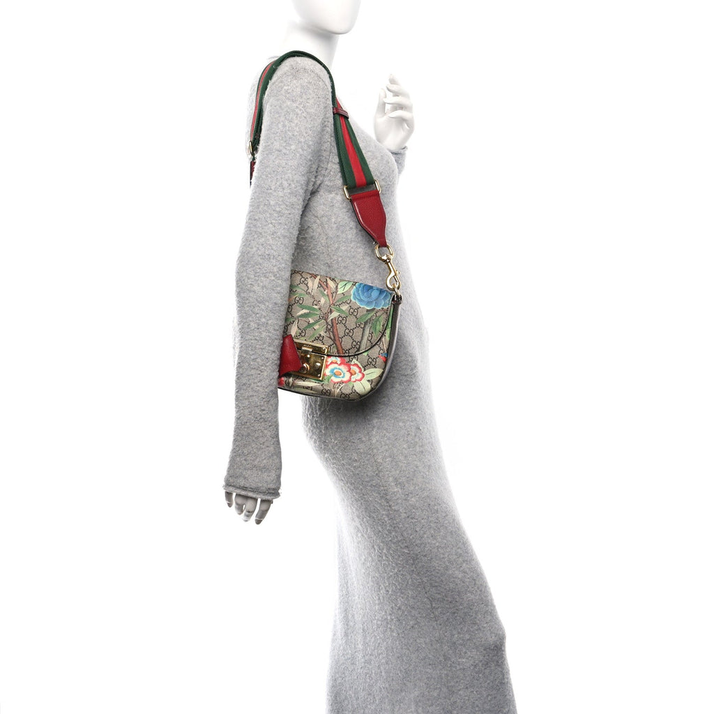 GG Supreme Monogram Tian Web Medium Padlock Messenger Shoulder Bag Beige Multicolor New Acero