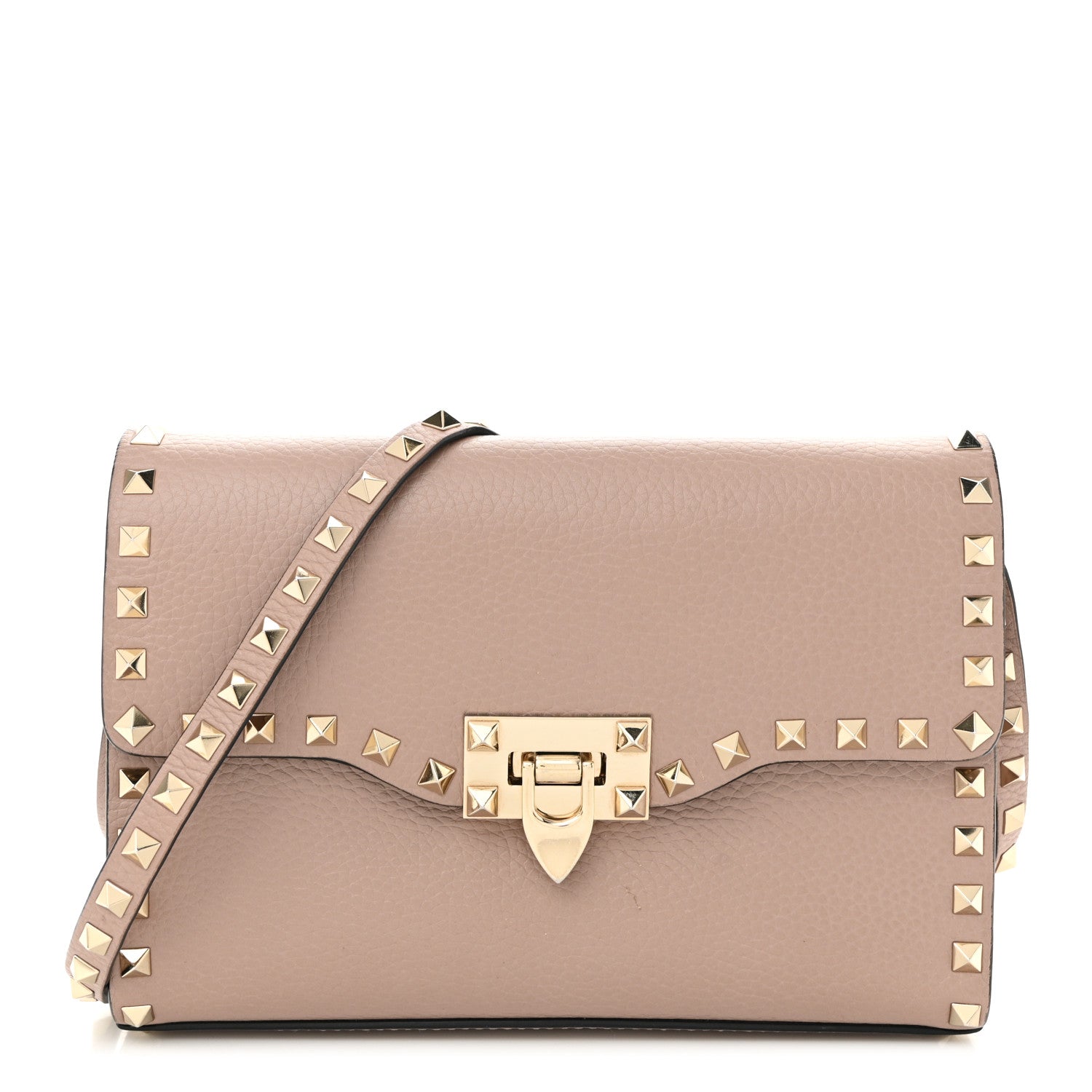 Pebbled Calfskin Medium Rockstud Flip Lock Crossbody Bag Poudre