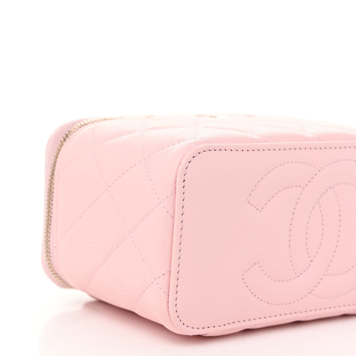 Caviar Quilted Small Vanity Case With Chain Light Pink