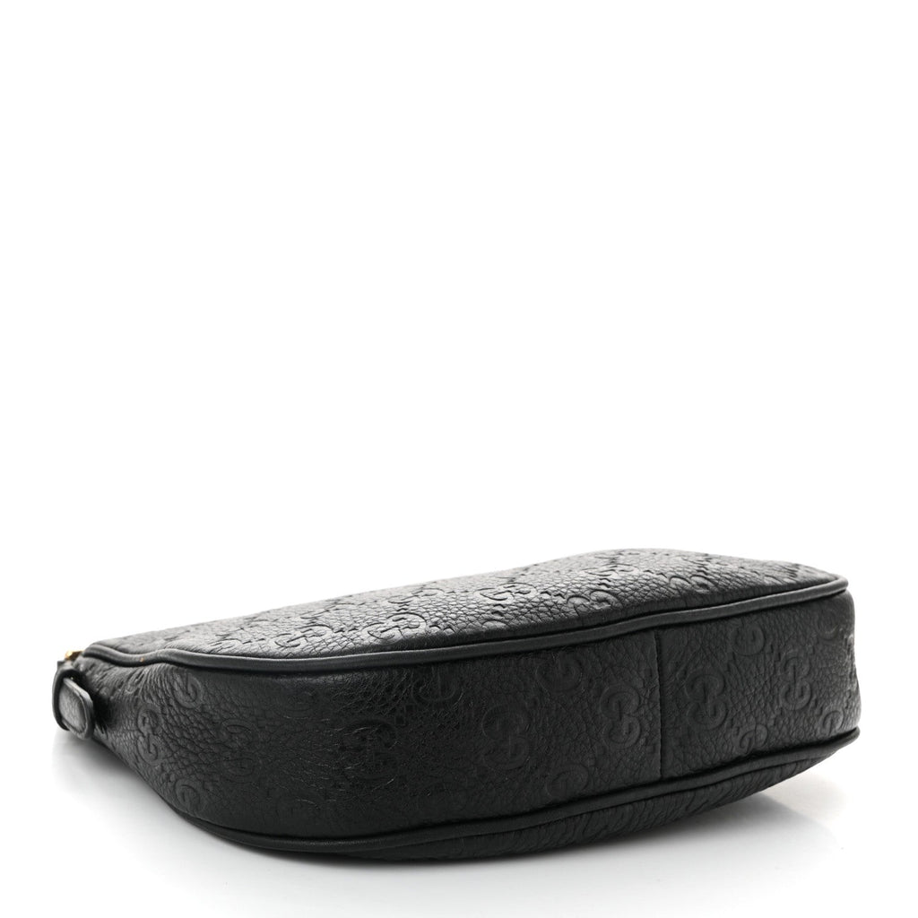 Grainy Calfskin GG Embossed Emblem Small Half Moon Shoulder Bag Black