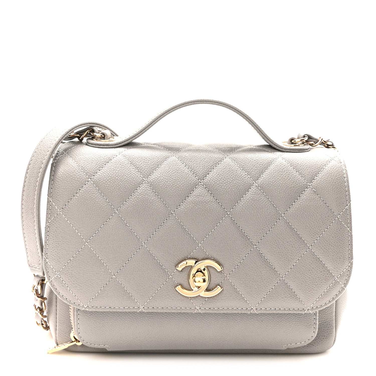 Caviar Quilted Medium Business Affinity Flap Grey