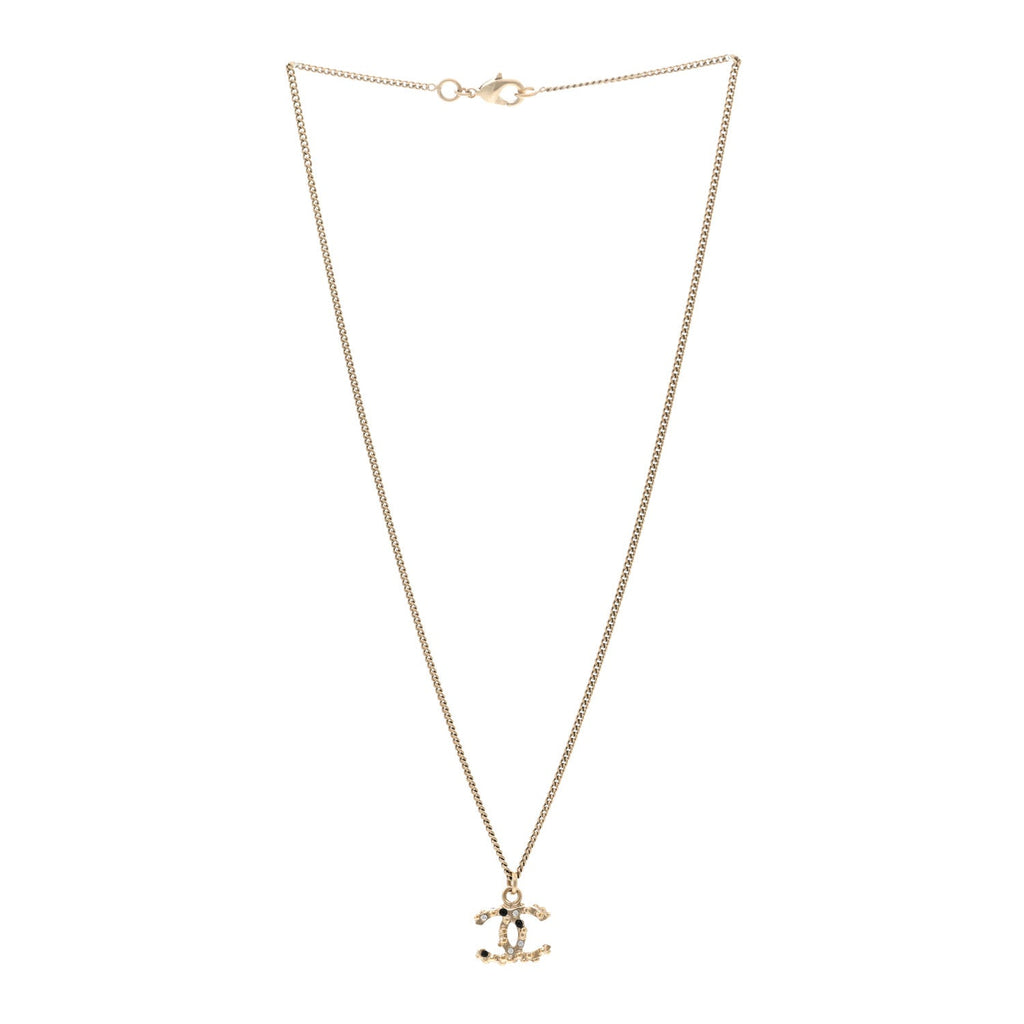 Crystal Beaded CC Necklace Gold Black