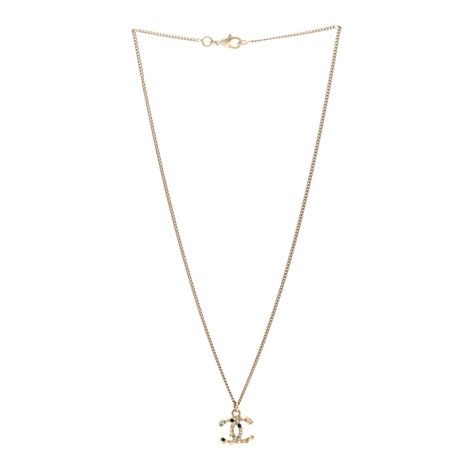 Crystal Beaded CC Necklace Gold Black