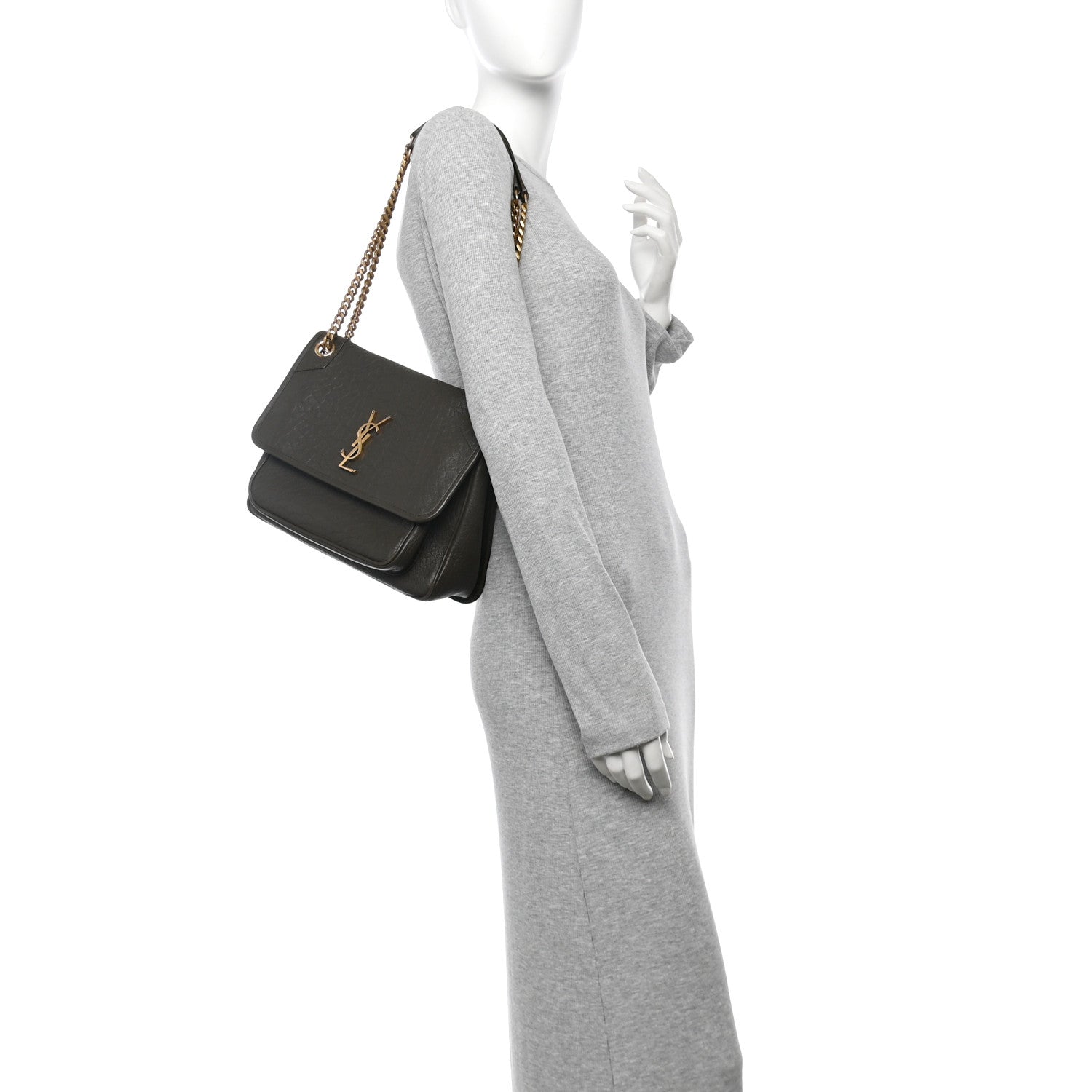 Grained Lambskin Monogram Medium Niki Chain Satchel Light Musk