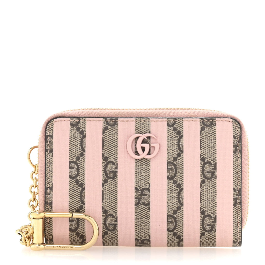 Supreme Monogram Vitello Eclipse Enamel Striped GG Key  Case Beige Ebony Pink