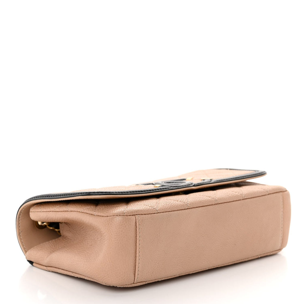 Caviar Quilted Small CC Filigree Flap Beige Black