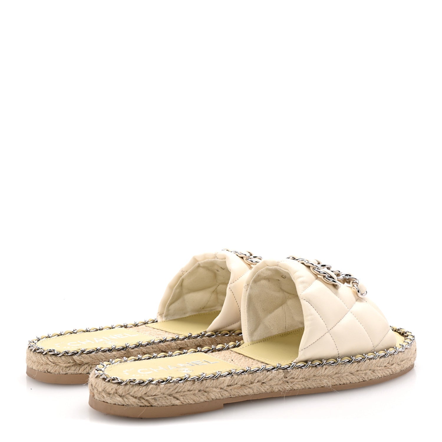 Lambskin Quilted CC Chain Espadrille Mules 37 White