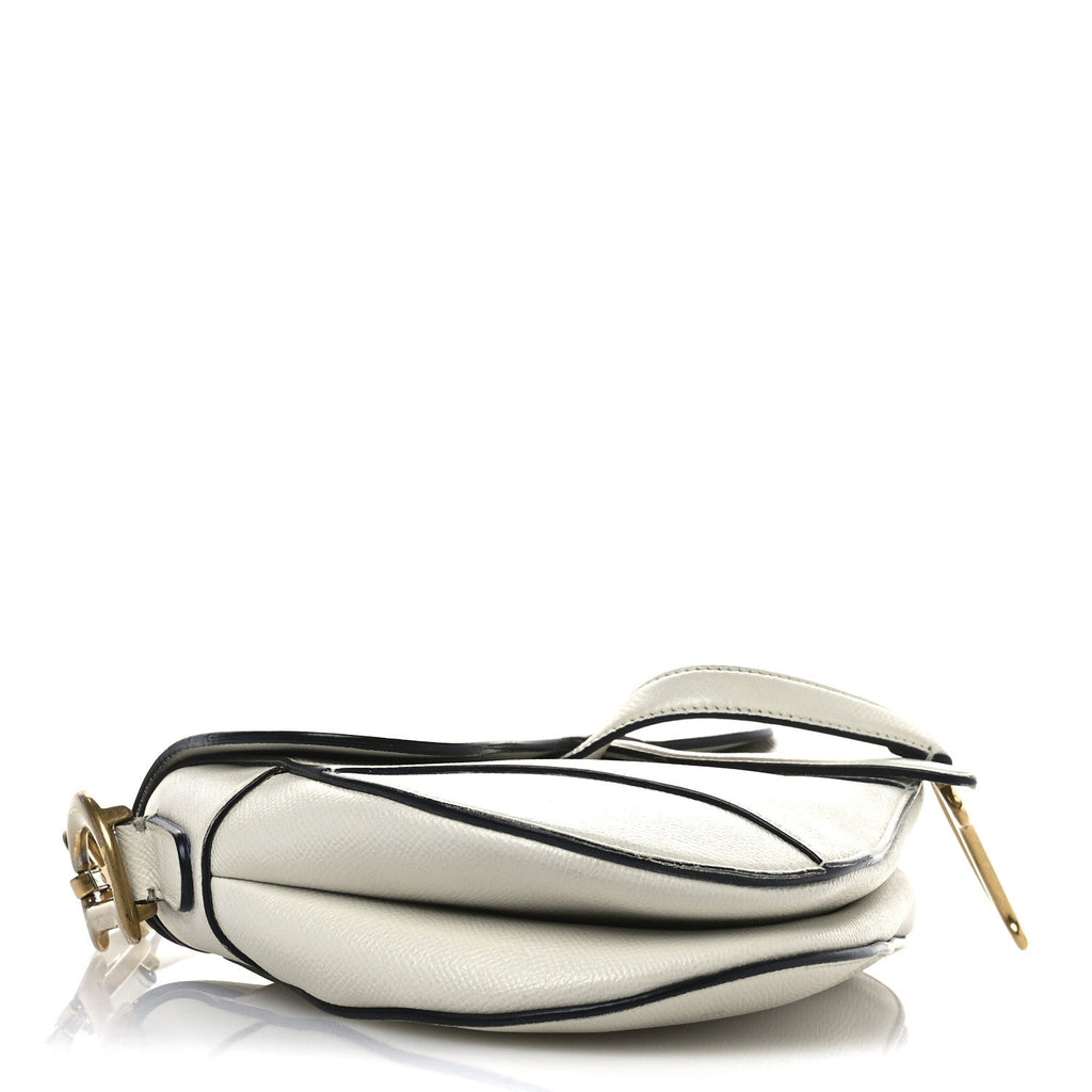Grained Calfskin Saddle Bag White