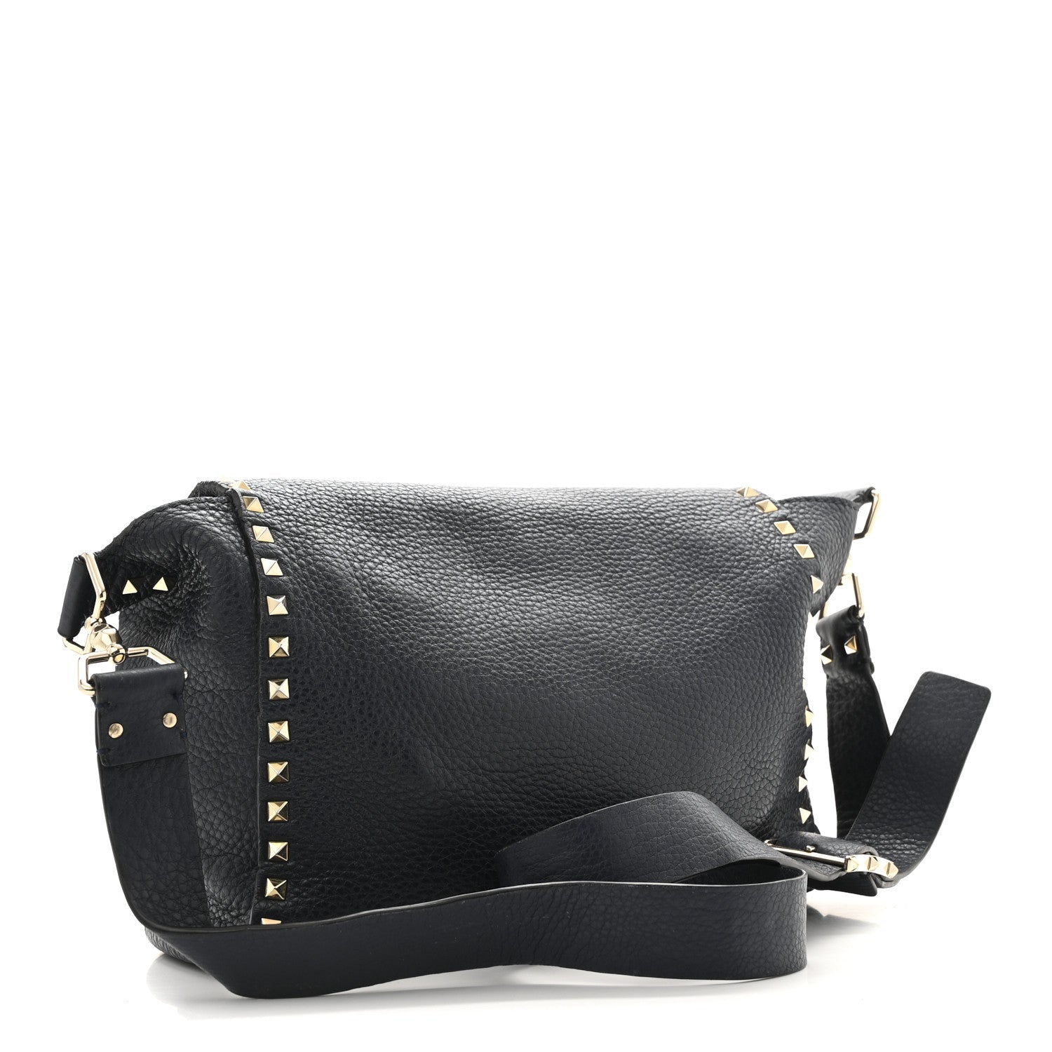 Pebbled Calfskin Rockstud Flip Lock Flap Messenger Satchel Marine