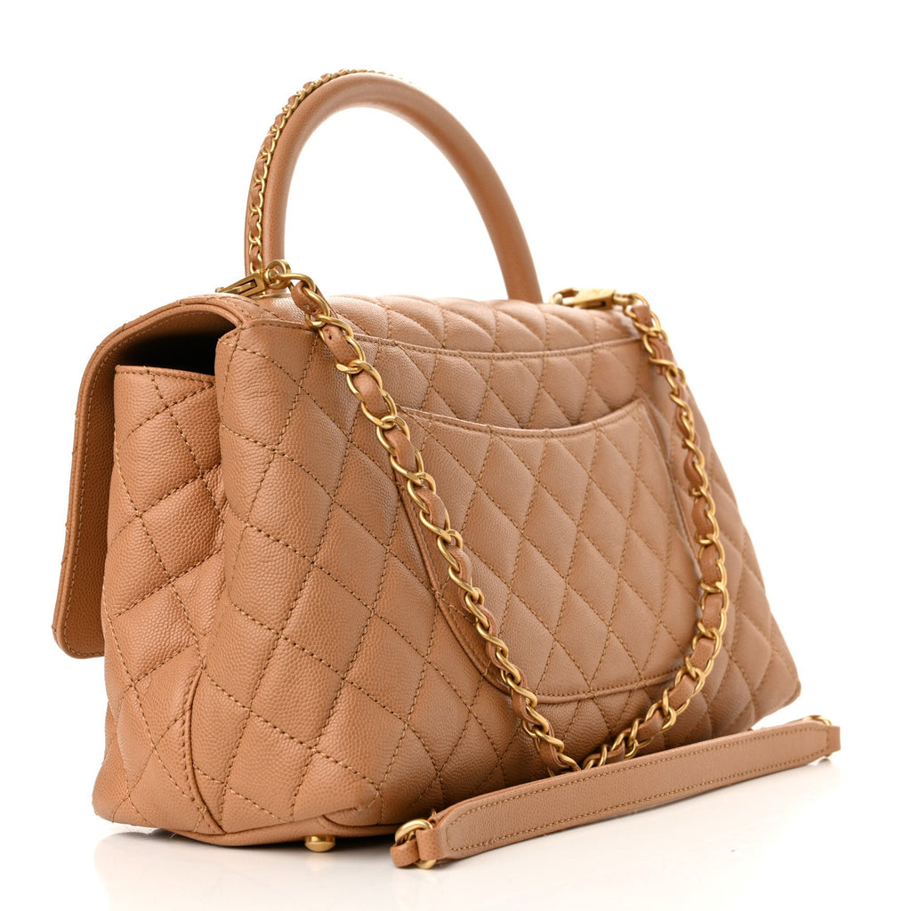 Caviar Quilted Small Coco Chain Handle Flap Brown