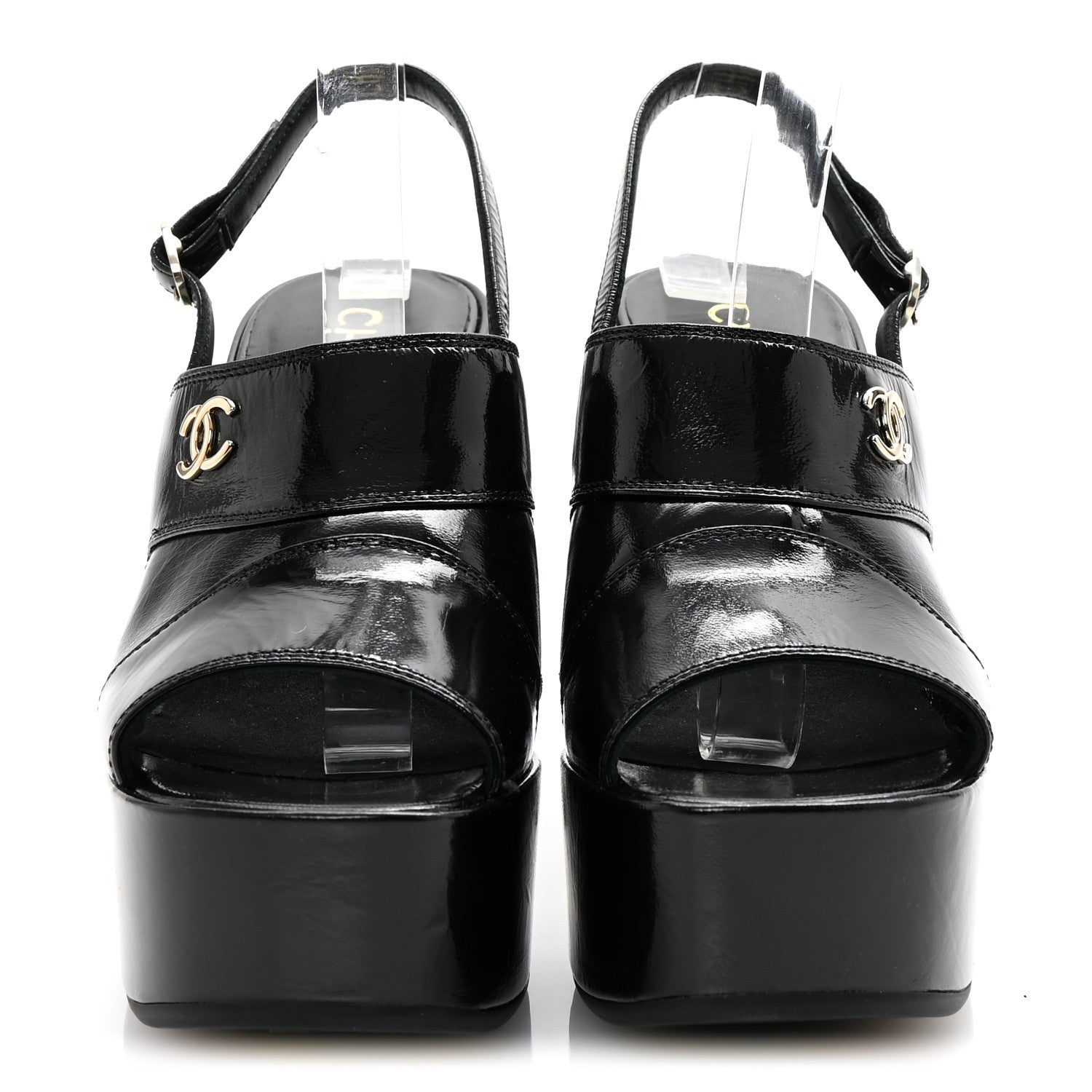 Crumpled Patent Lambskin Platform Sandals 37.5 Black