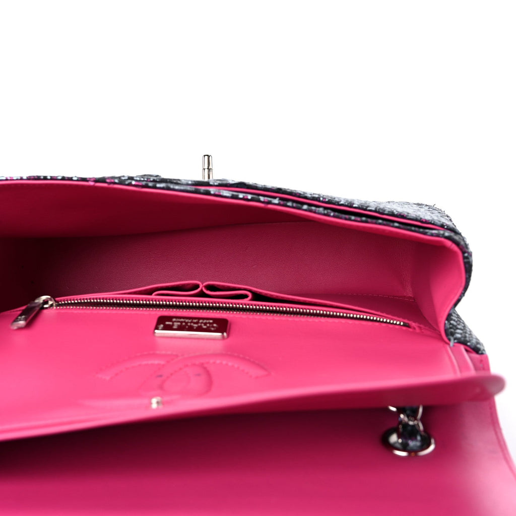 Metallic Snakeskin Medium Double Flap Blue Pink