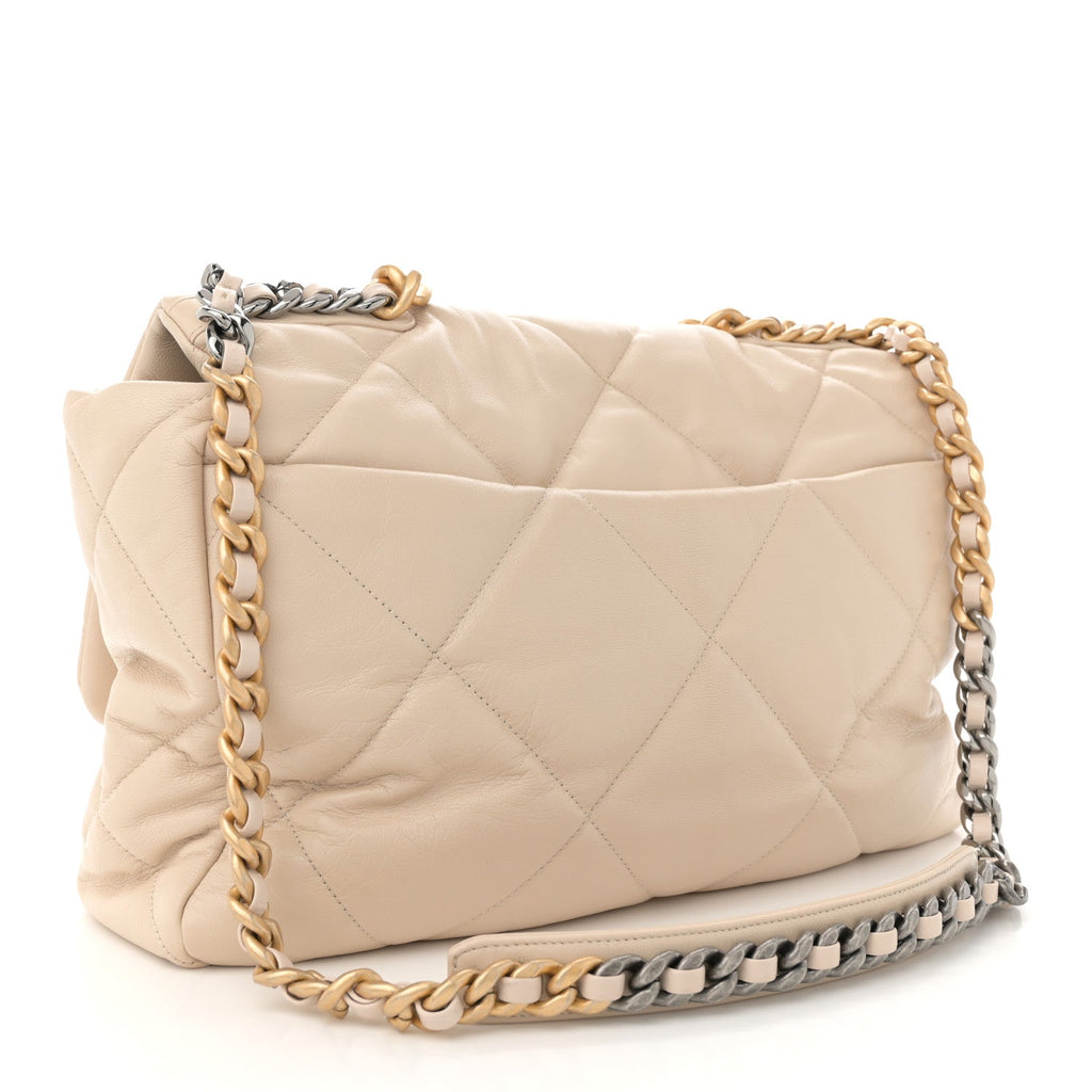 Goatskin Quilted Maxi Chanel 19 Flap Beige