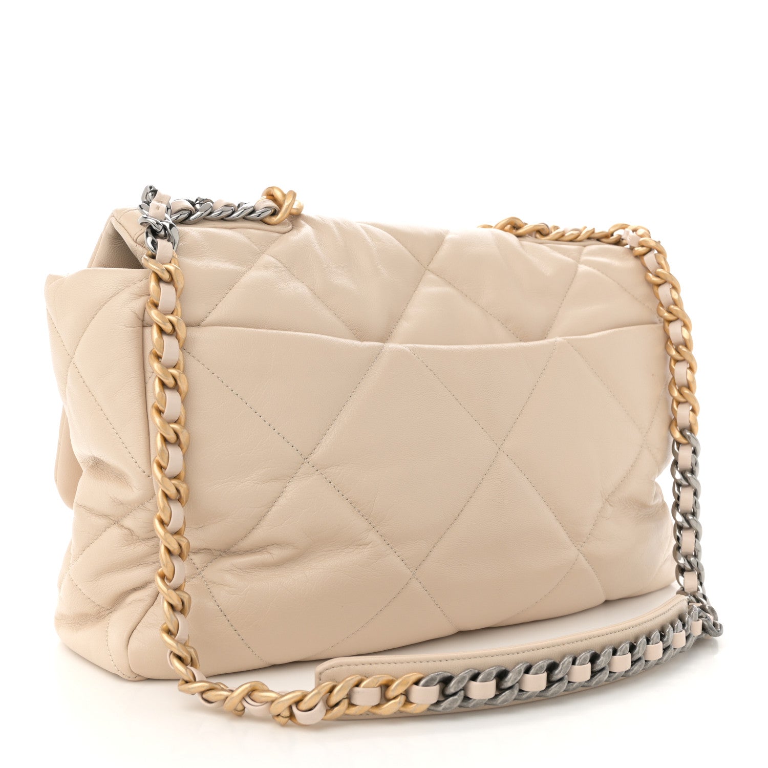 Goatskin Quilted Maxi Chanel 19 Flap Beige