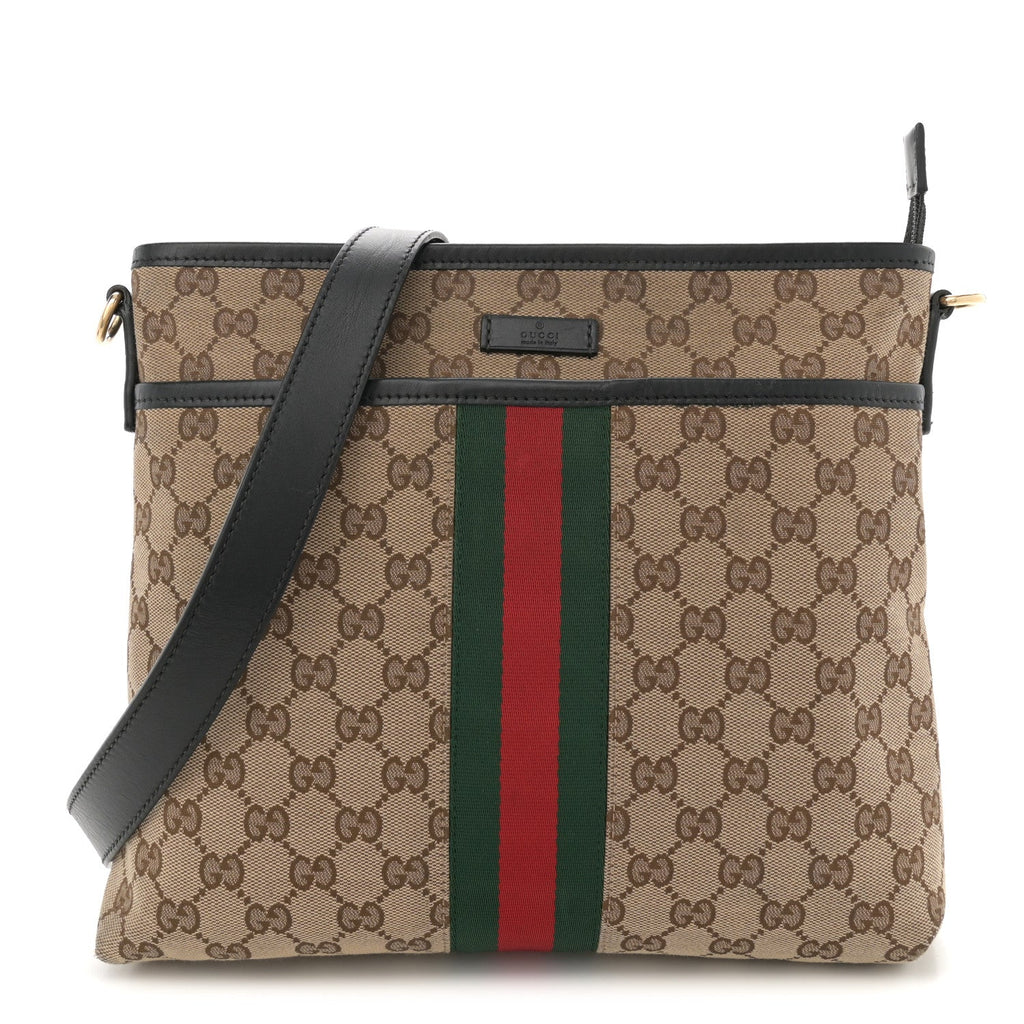 GG Monogram Web Flat Messenger Bag Black