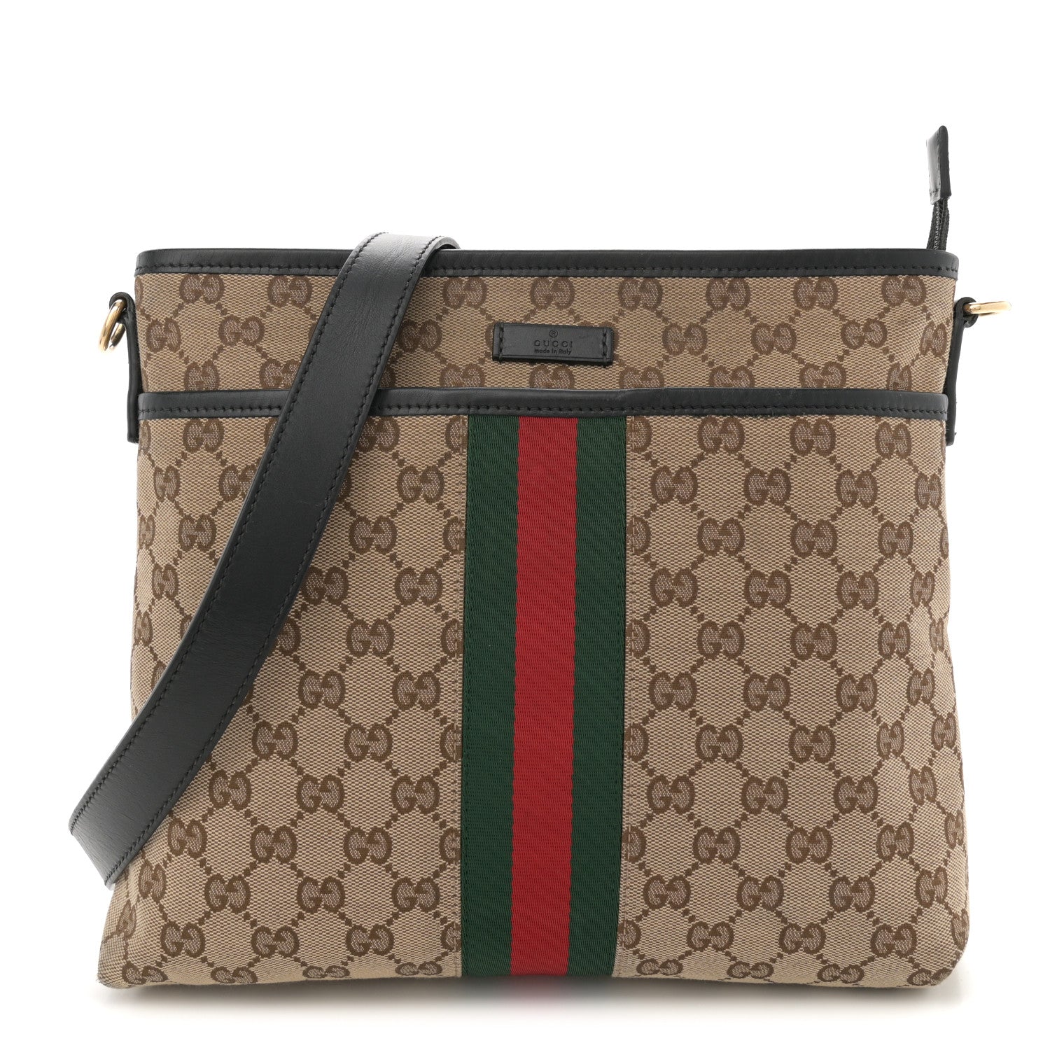 GG Monogram Web Flat Messenger Bag Black