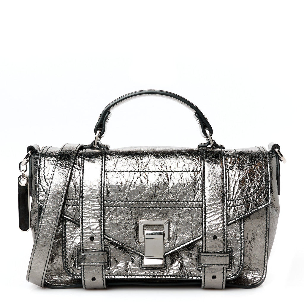 Metallic Lambskin Tiny PS1 Satchel Silver