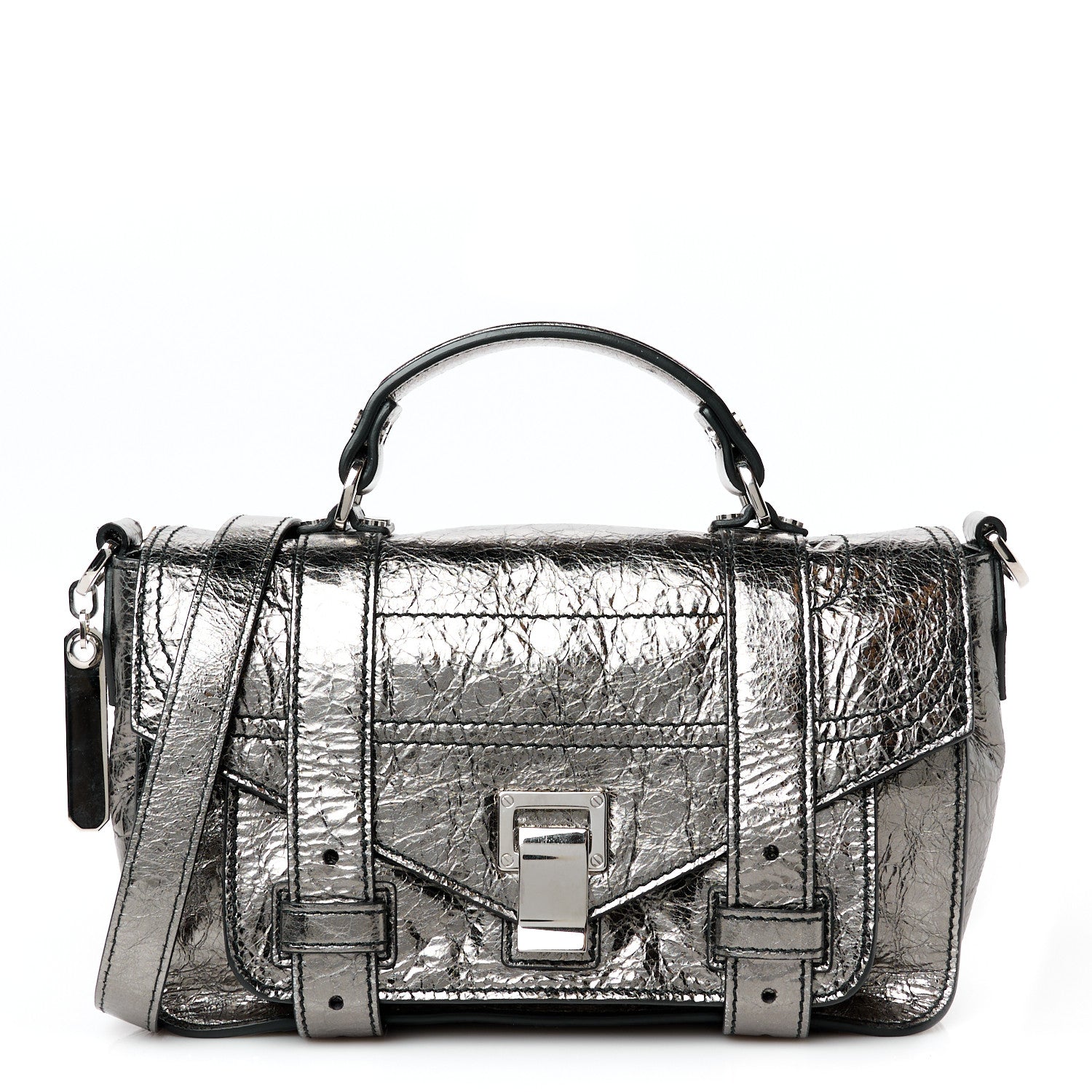 Metallic Lambskin Tiny PS1 Satchel Silver