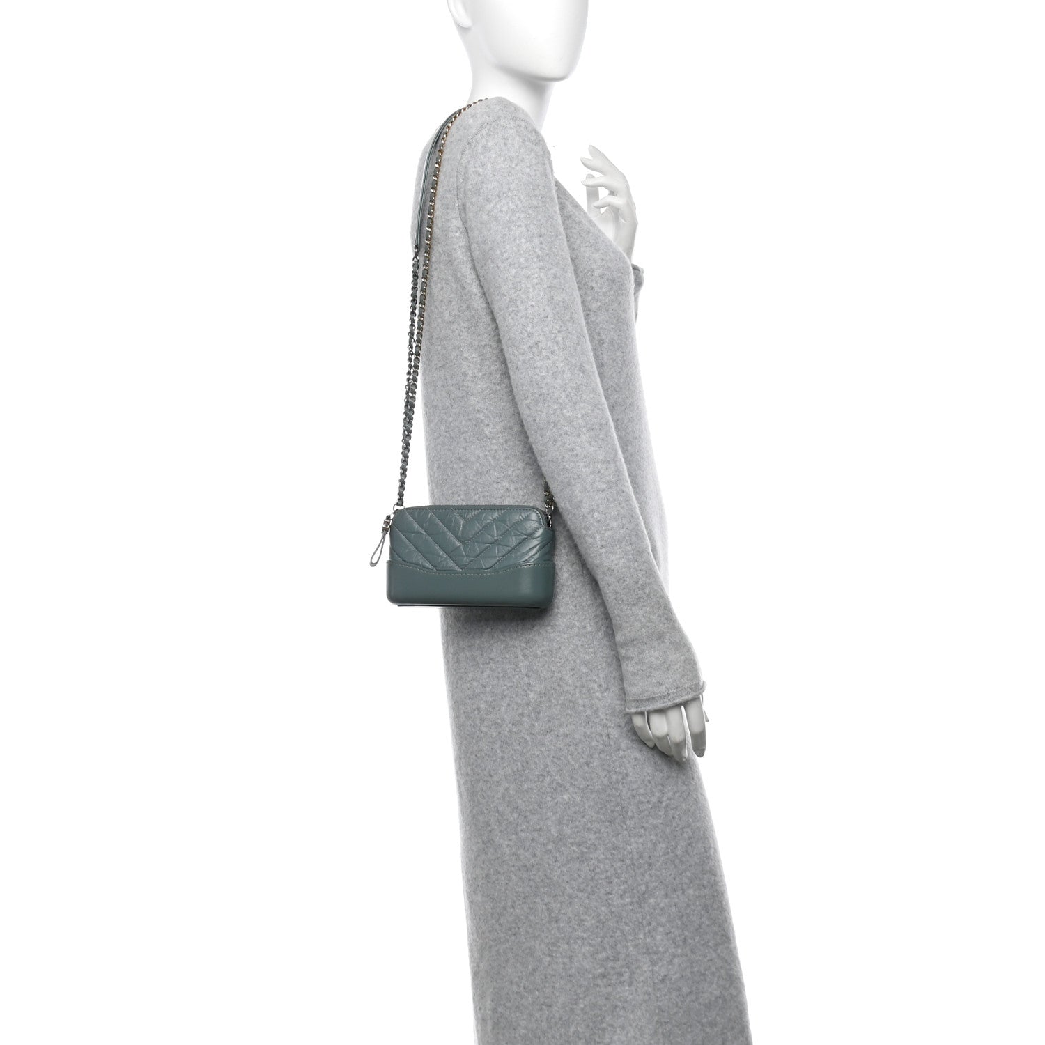 Aged Calfskin Quilted Small Gabrielle Clutch With Chain Light Blue