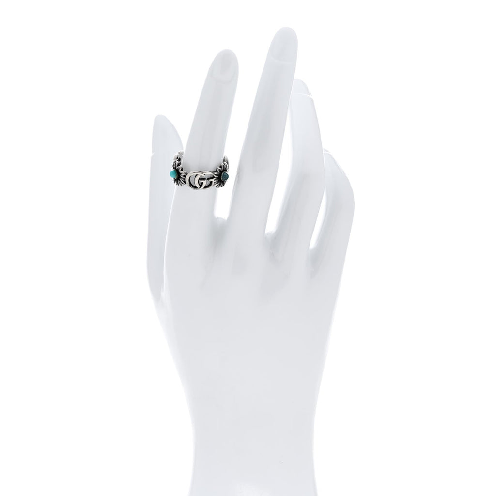 Sterling Silver Mother of Pearl Blue Topaz Flower Marmont Double G Ring 54 6.75