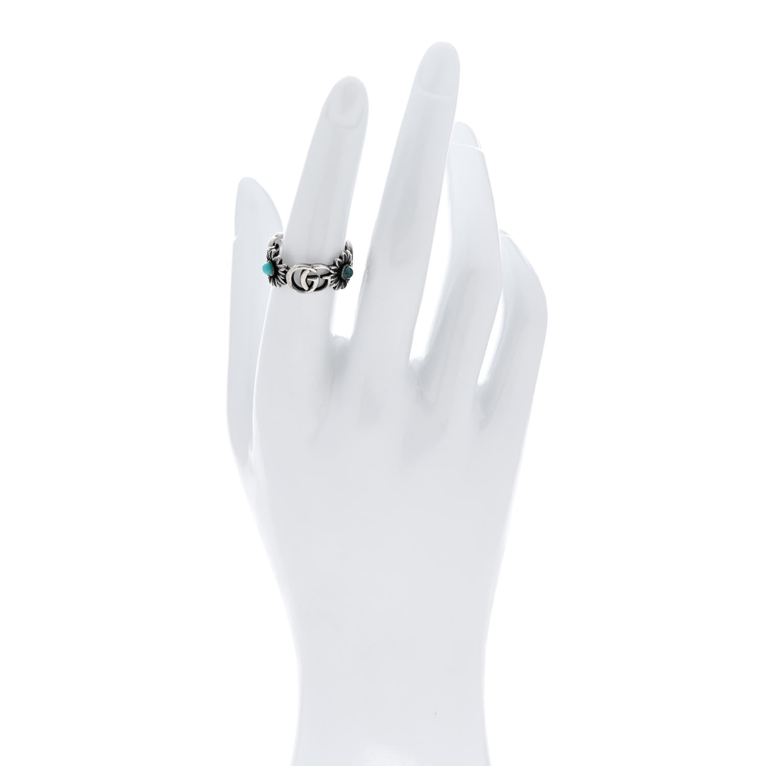 Sterling Silver Mother of Pearl Blue Topaz Flower Marmont Double G Ring 54 6.75