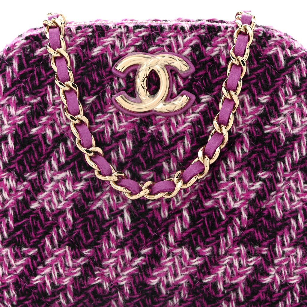 Tweed Quilted Mini Clutch With Chain Purple