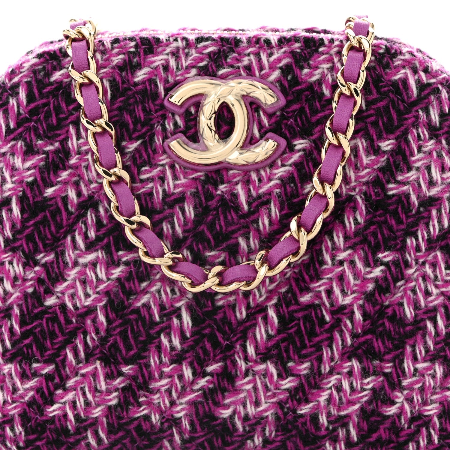 Tweed Quilted Mini Clutch With Chain Purple