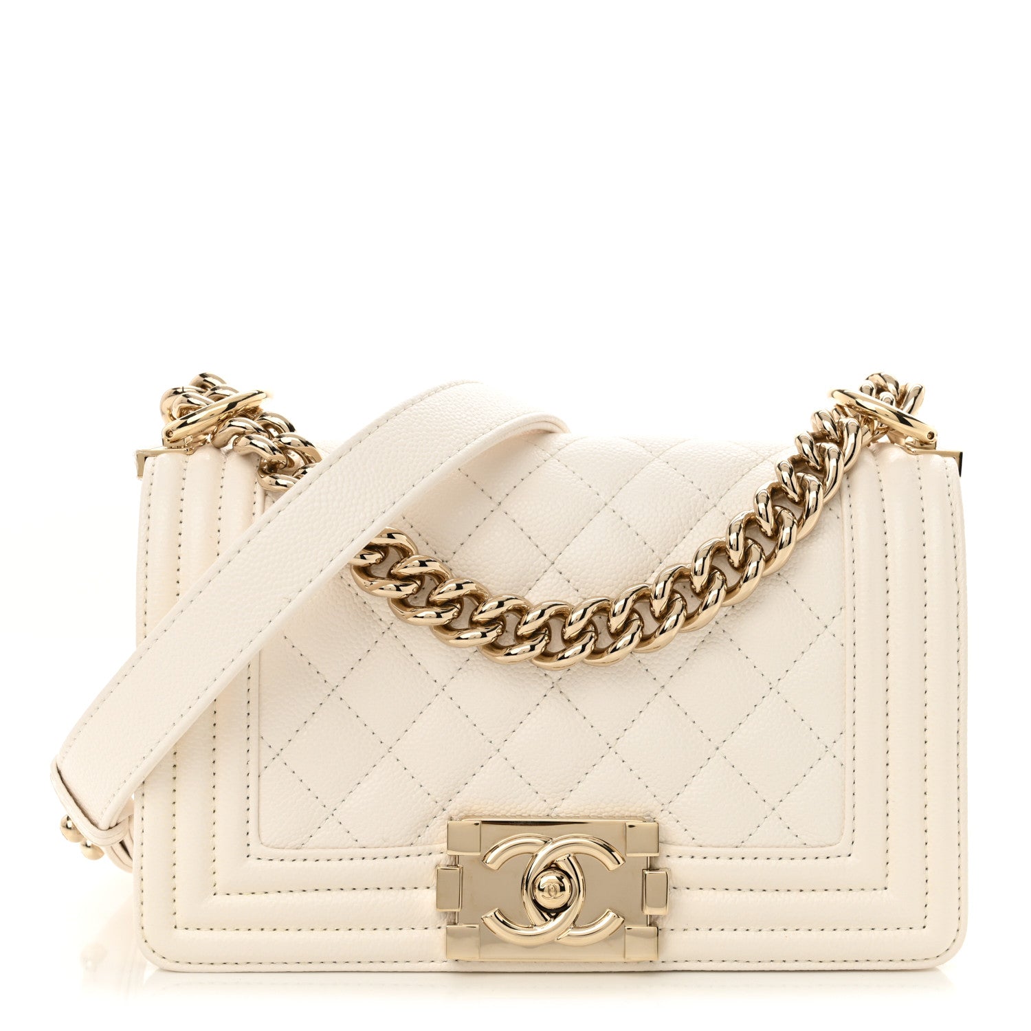 Caviar Quilted Small Boy Flap White