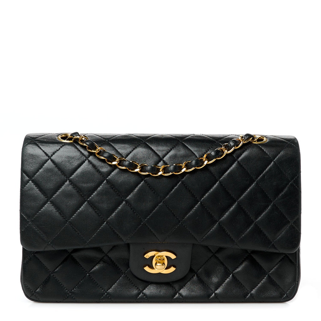 Lambskin Quilted Medium Double Flap Black