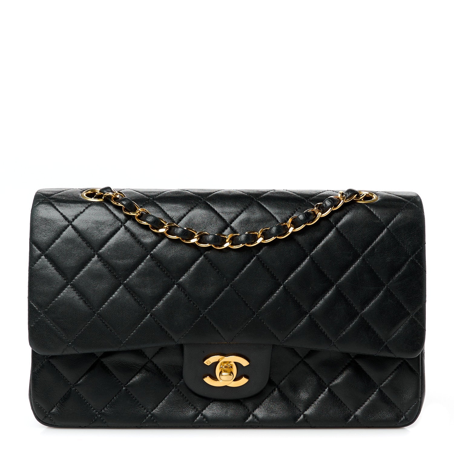 Lambskin Quilted Medium Double Flap Black