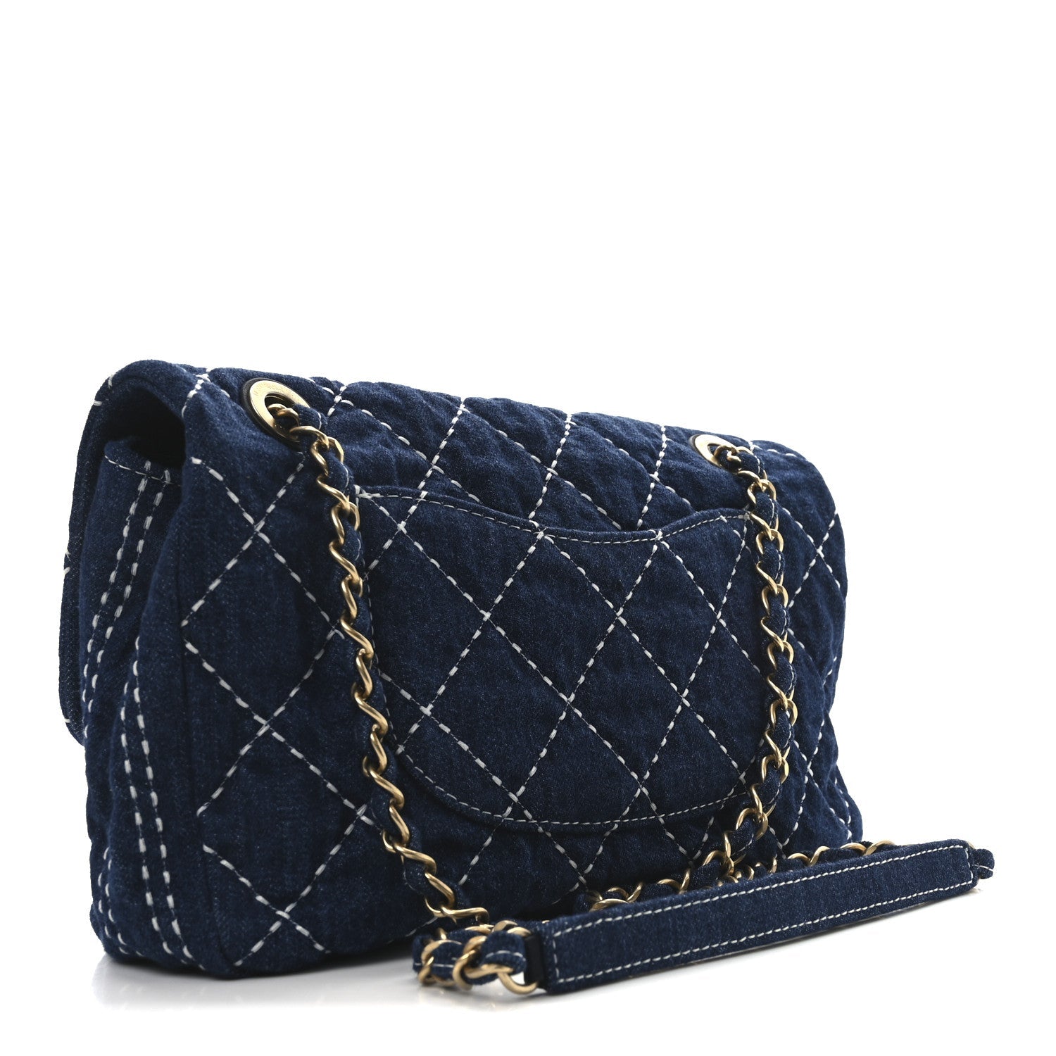 Denim Quilted Medium Denim Trip Single Flap Blue