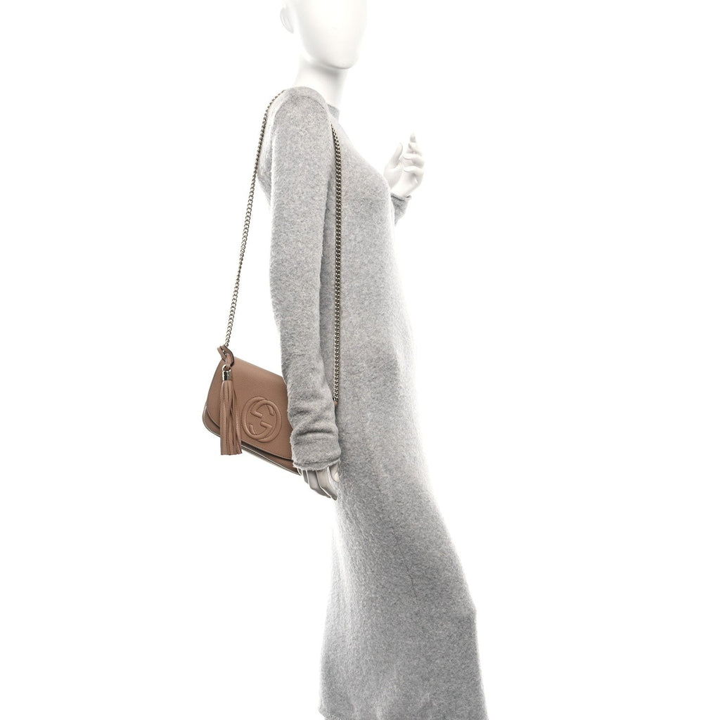 Pebbled Calfskin Medium Soho Flap Crossbody Camelia