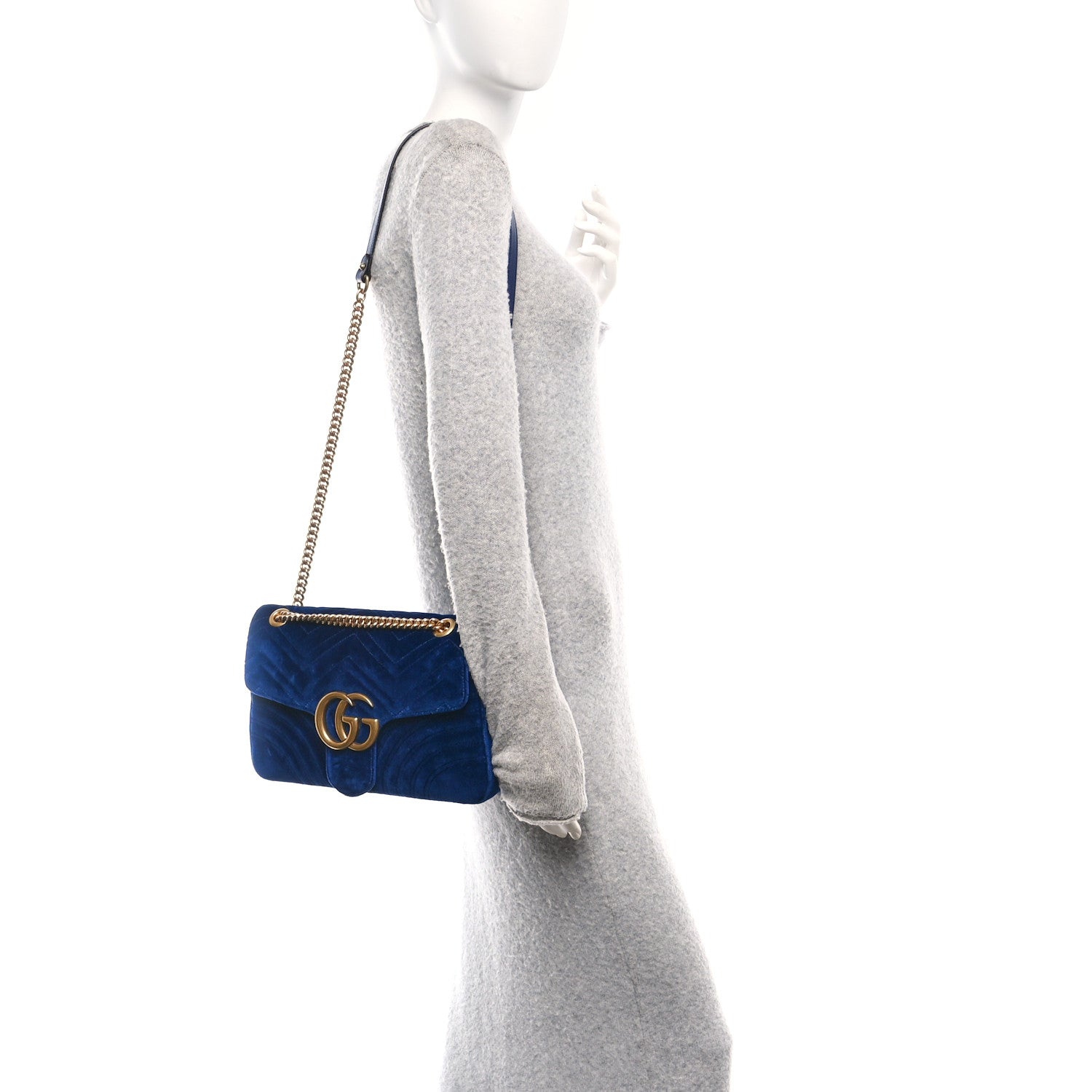 Velvet Matelasse Medium GG Marmont Shoulder Bag Cobalt Blue