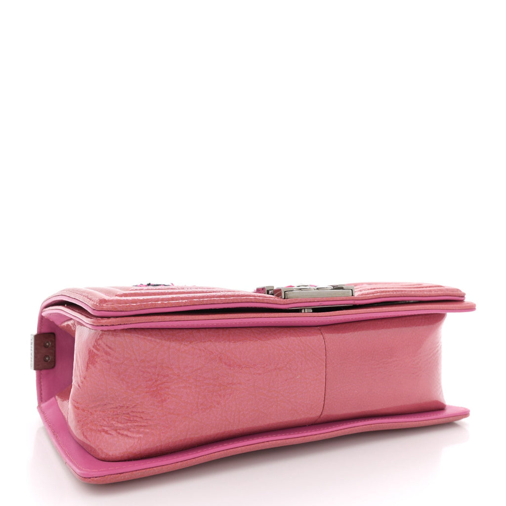 Patent Tweed Medium Boy Flap Fuchsia